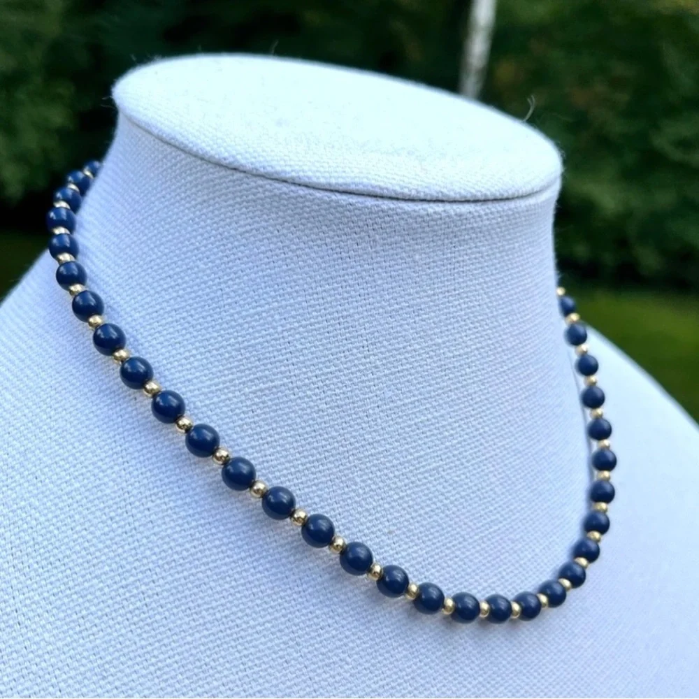 Vintage Monet Signed Blue and Gold Toned Beaded Necklace